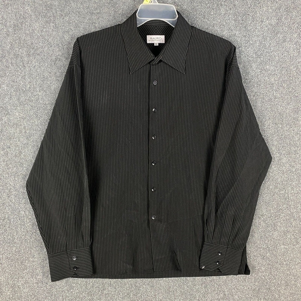 Maurio Dress Shirt Men's XXL Long Sleeve 2XL Striped Black Cotton Blend Adults